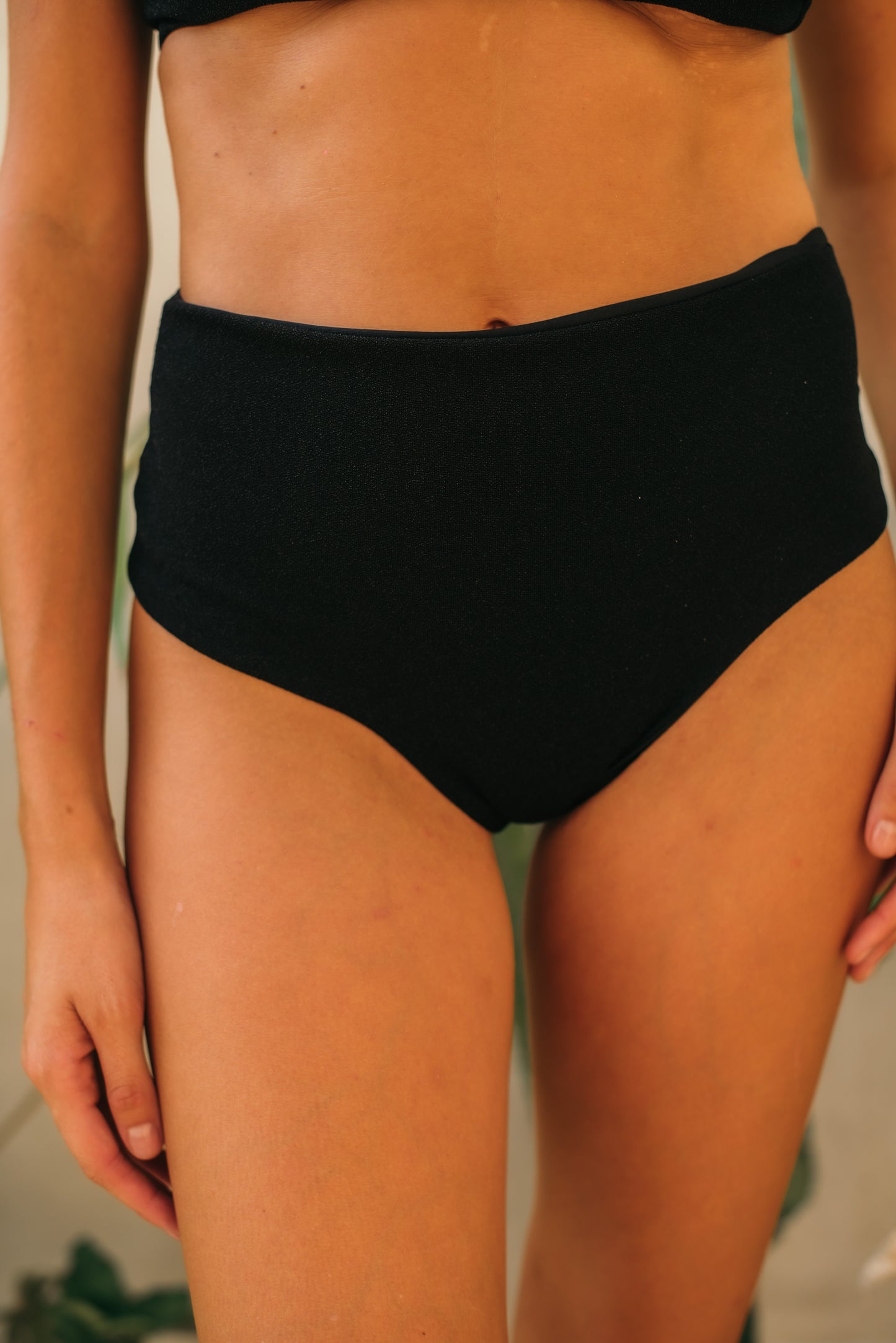 Black Glitter Retro High-Waist