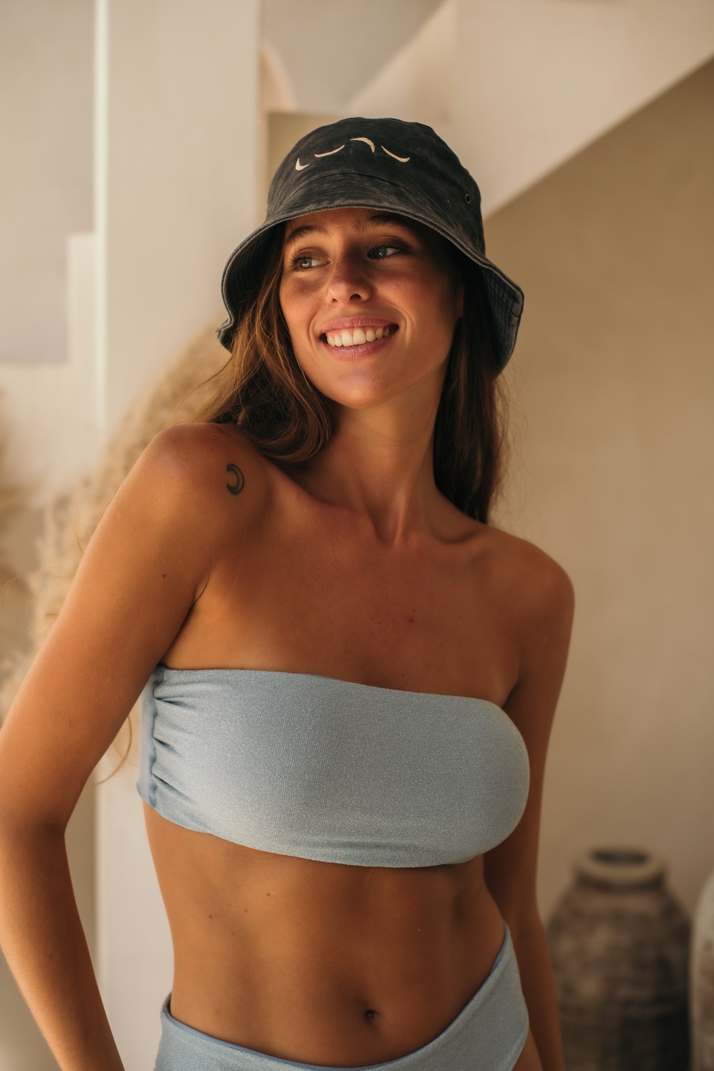 Light Blue Glitter Bandeau Top